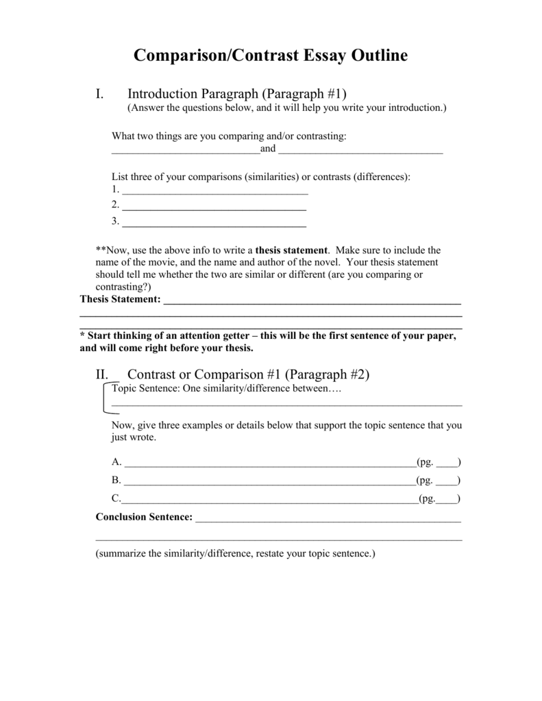 compare and contrast essay template