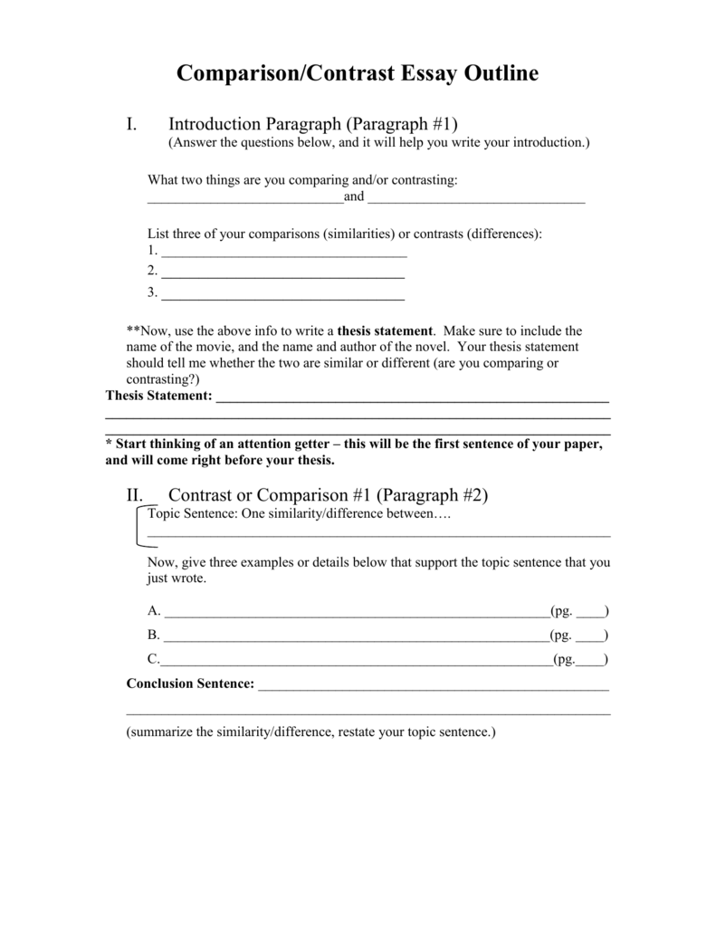 Comparison/Contrast Essay Outline