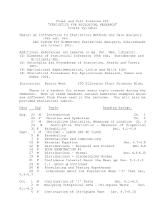 Plant and Soil Sciences 461 "STATISTICS FOR BIOLOGICAL