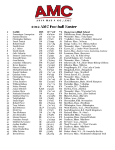 2012 AMC Football Roster # NAME POS HT/WT YR Hometown/High