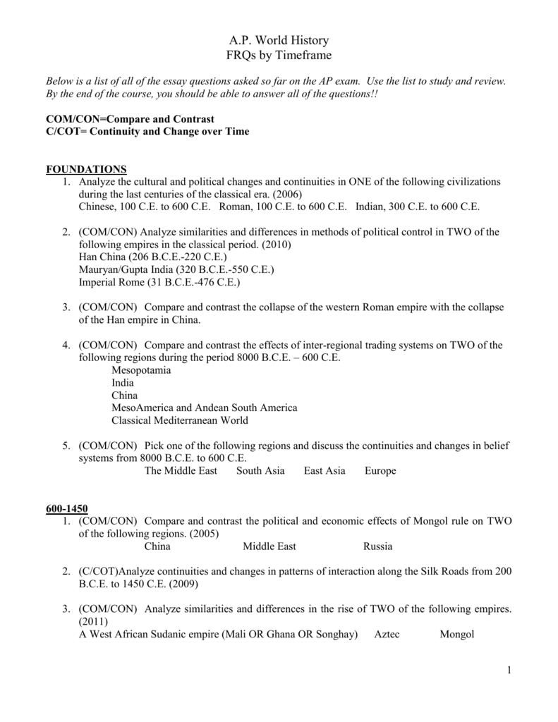 Change over time essay ap world history china