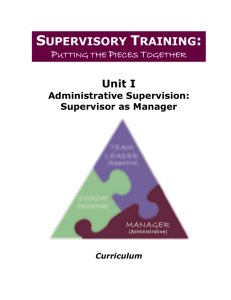 Unit I – Administrative Supervision: Supervisor as Manager