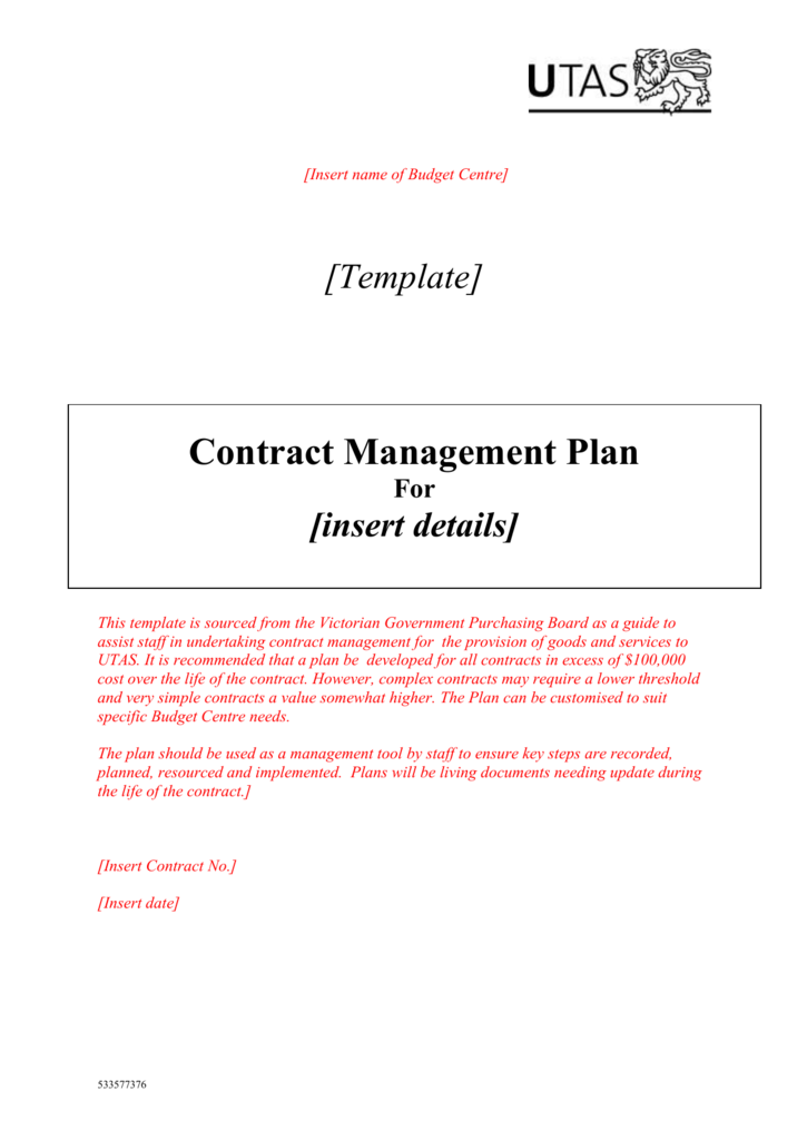 Contract Management Plan Template Word