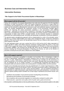 Title: Support to the Public Procurement System in Mozambique