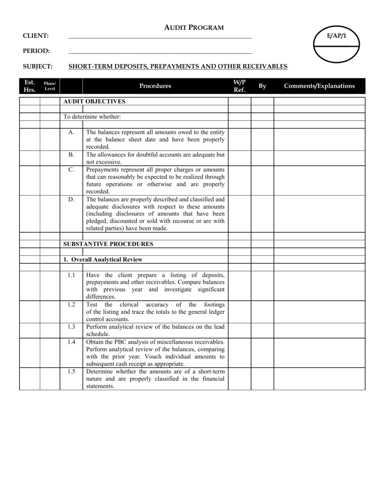 Example Of Working Paper In Accounting Download Free Internal Audit 