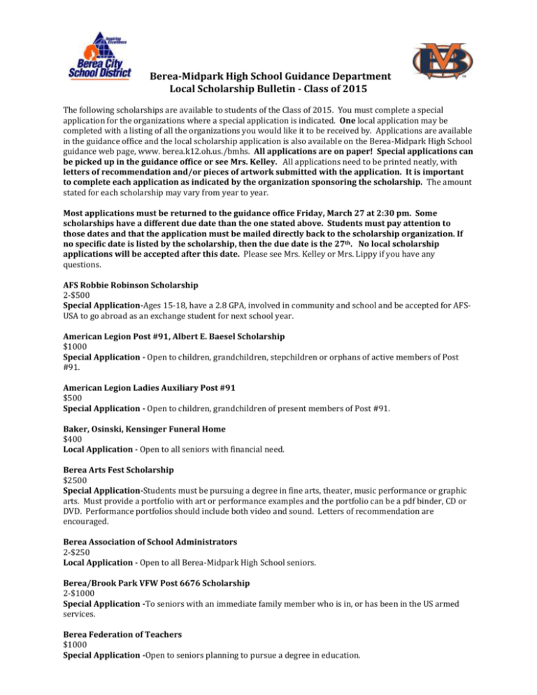 Local Scholarship Bulletin Berea City School District