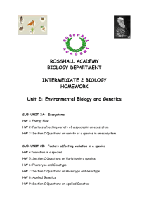 Unit 2: Environmental Biology and Genetics