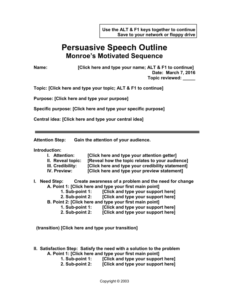 problem solution outline for persuasive speech