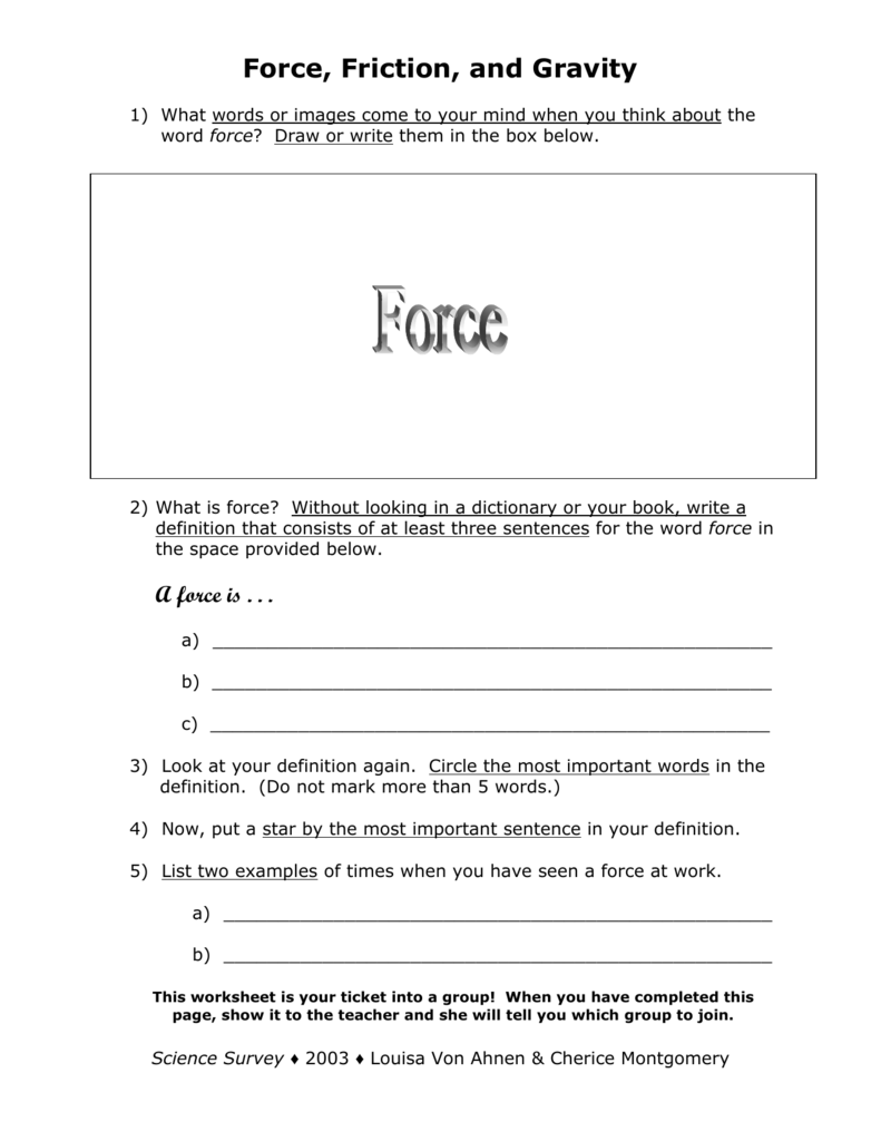 Friction, Air Resistance, & Gravity With Friction And Gravity Worksheet