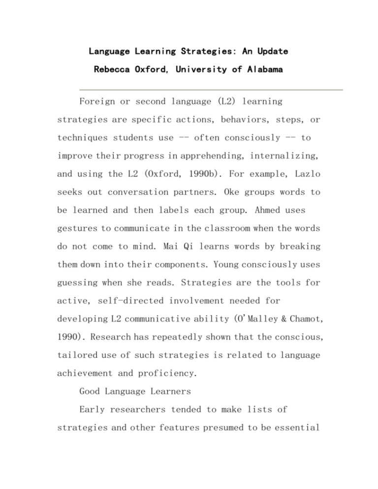 Language Learning Strategies An Update