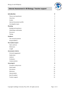 Internal Assessment in IB Biology: Teacher support