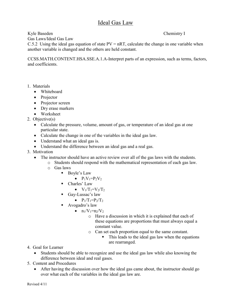 Worksheet On Ideal Gas Equation : Ideal Gas Laws Worksheet - worksheet