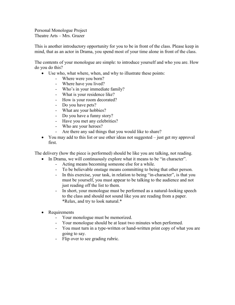 Personal Monologue Project
