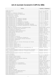 List of Journals Covered in CAPS for 2006
