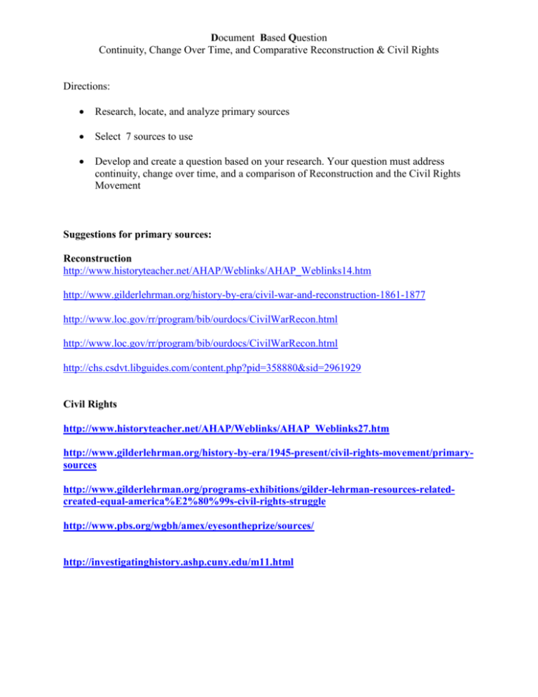 Reconstruction Civil Rights Make A DBQ Activity