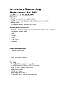 Introductory Pharmacology Abbreviations Fall 2002