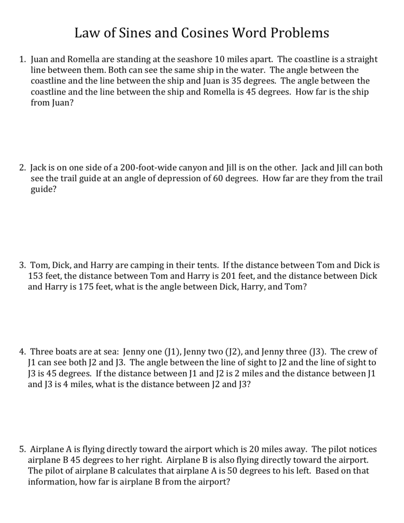 Law Of Sines And Cosines Word Problems