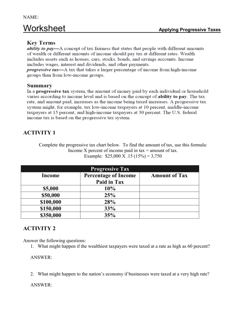 Understanding Taxes Worksheet Answers