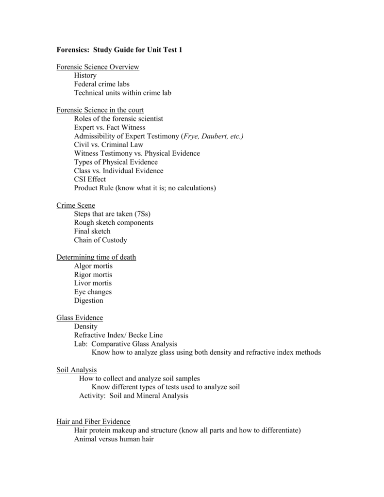 Forensics: Study Guide for Unit Test 1