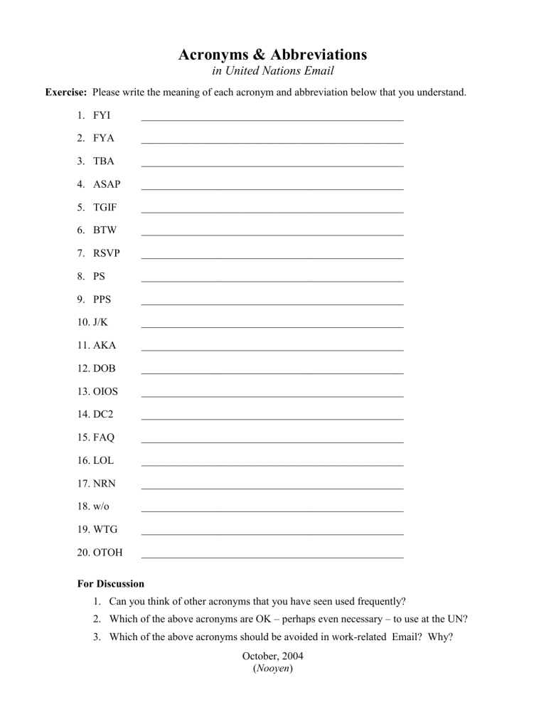 Abbreviations And Acronyms Set Worksheet Worksheet 46 OFF