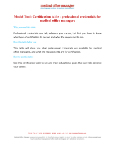 Model Tool: Certiﬁcation table - professional credentials for medical