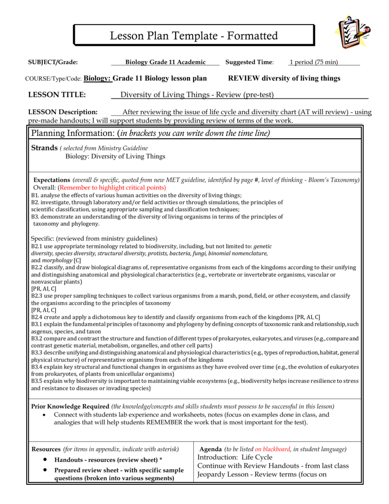 Lesson Plan Template OISE IS BIOLOGY 2011 2012