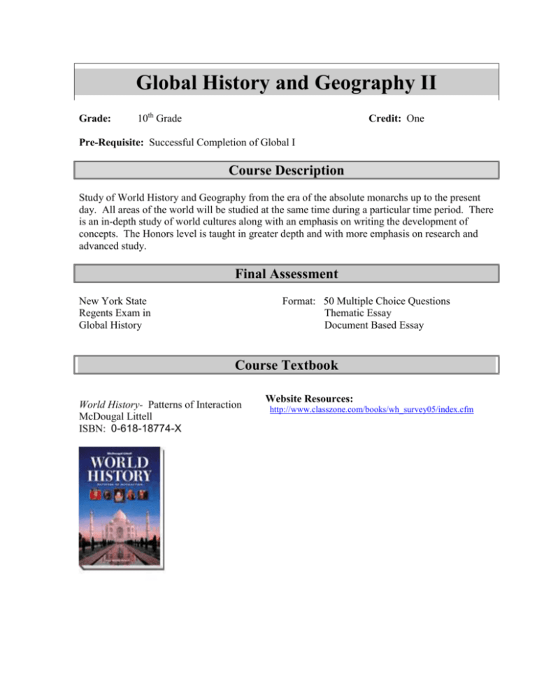 Global History And Geography II Course Overview