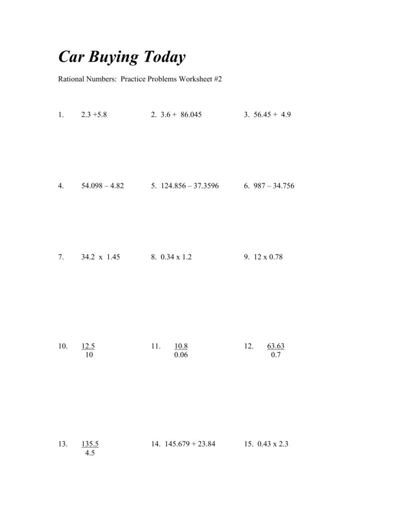 Solving Rational Numbers Worksheet