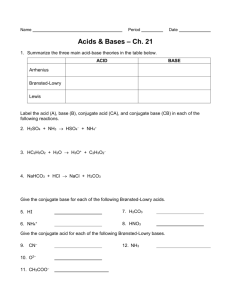 Intro to Acids & Bases Worksheet