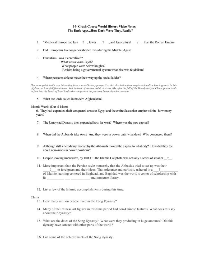 The Dark Ages Video Worksheet