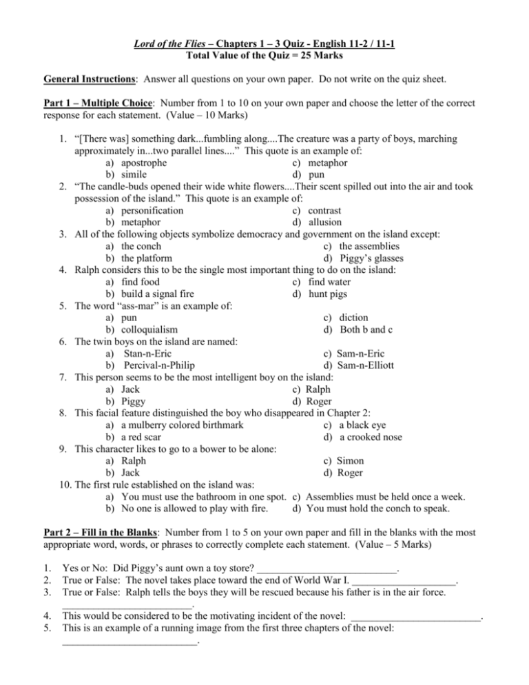 lord of the flies chapter 1 essay questions