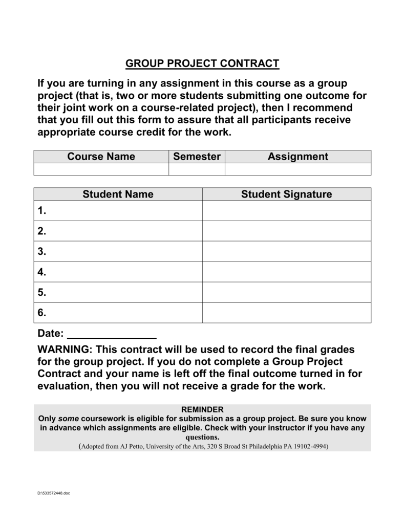 Group Project Contract Template