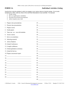 FORM 1a: Individual Activities Listing