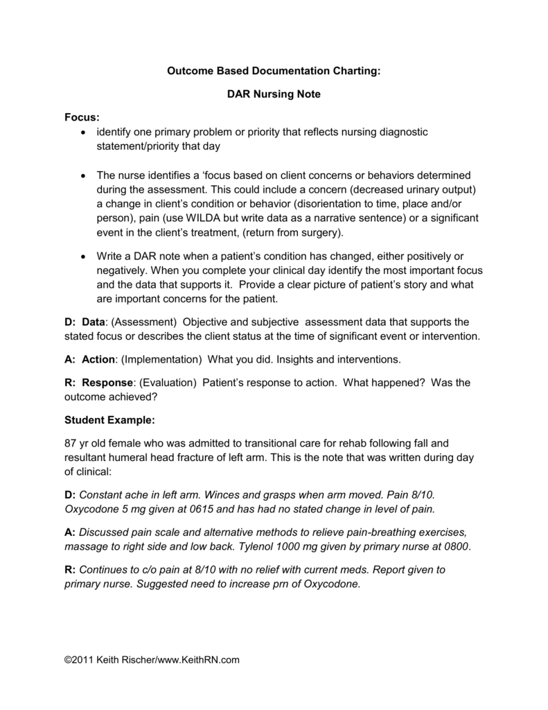 Focus Charting Nursing Example