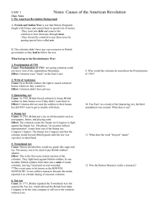 UNIT 1 Notes: Causes of the American Revolution Class Notes I