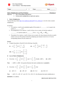 Matrix Multiplication and Word Problems Worksheet 3