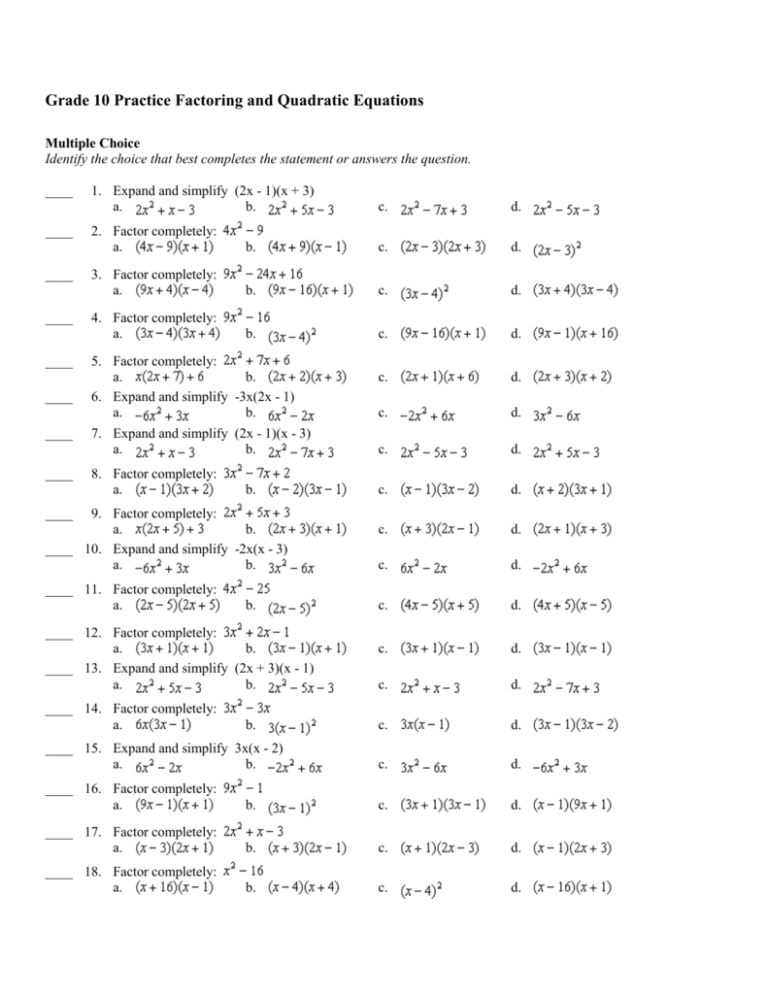 Factoring Practice With Answers