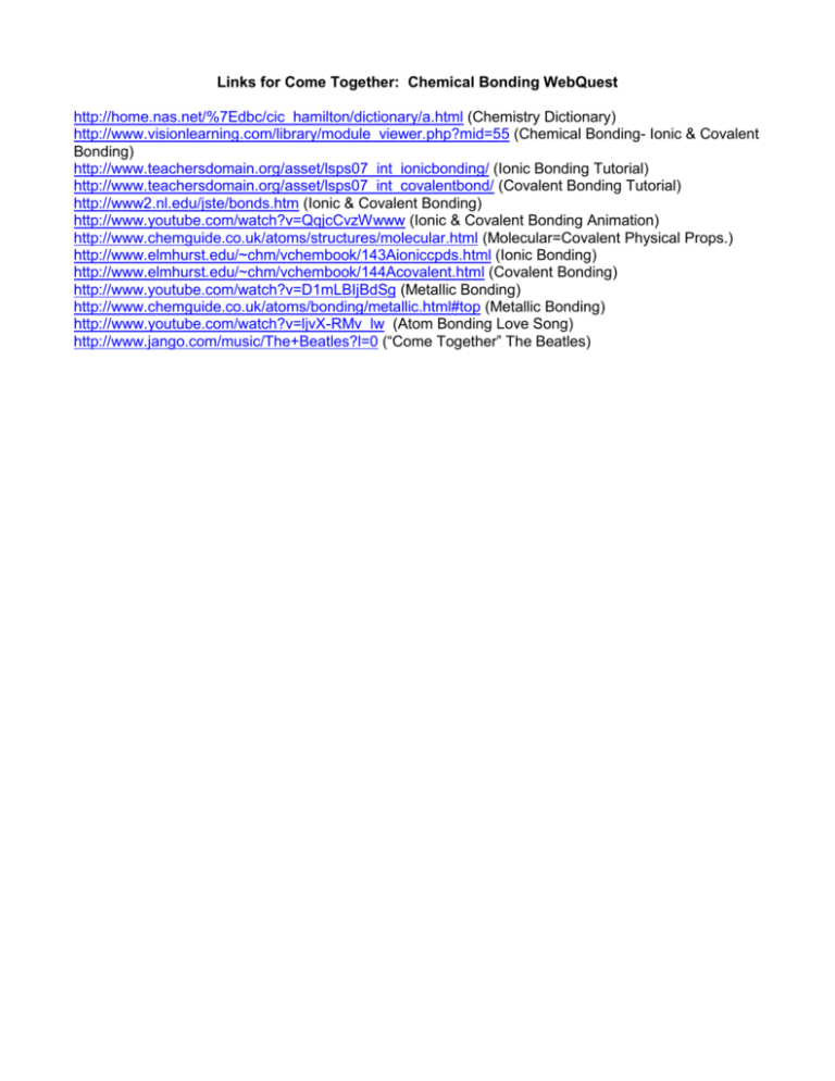 Come Together Chemical Bonding Worksheet