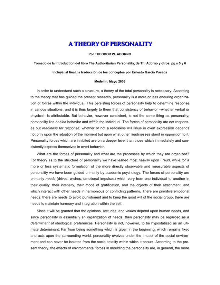 theory of personality thesis