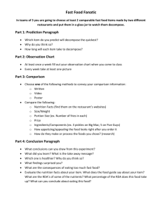 Fast Food Fanatic Instructions and Observation Chart