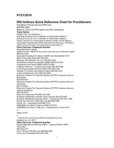 01/21/2016 IRS Hotlines Quick Reference Chart for Practitioners