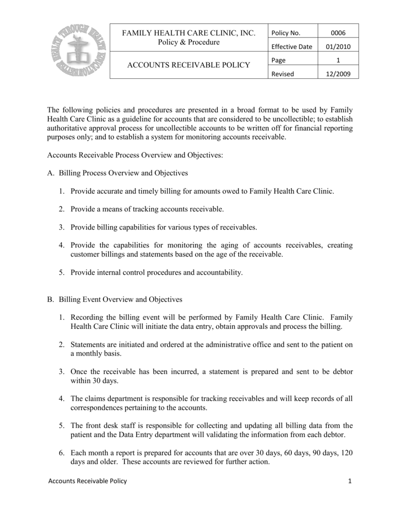 Accounts Receivable Standard Operating Procedures Template