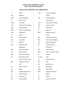 Table of Most Commonly Used Abbreviations