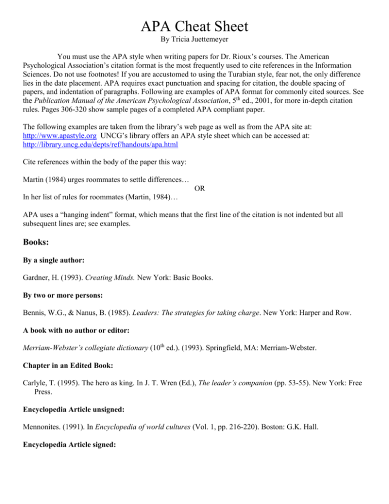 In Apa 7th Edition Cheat Sheet