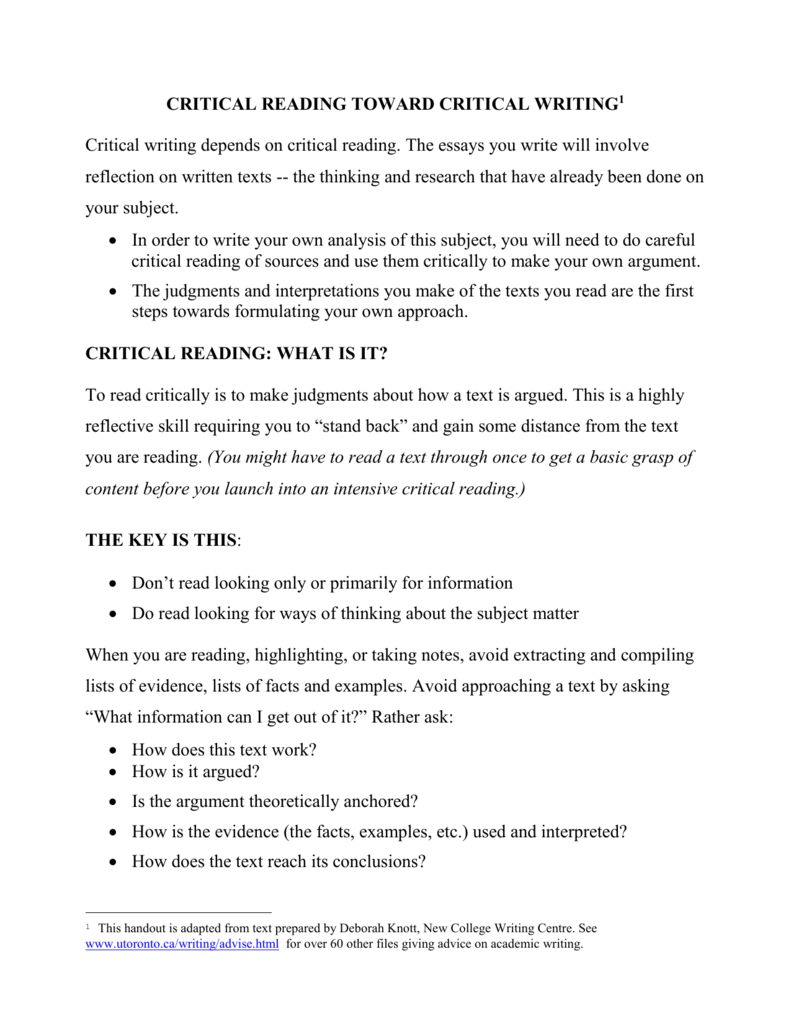 essay questions about critical reading