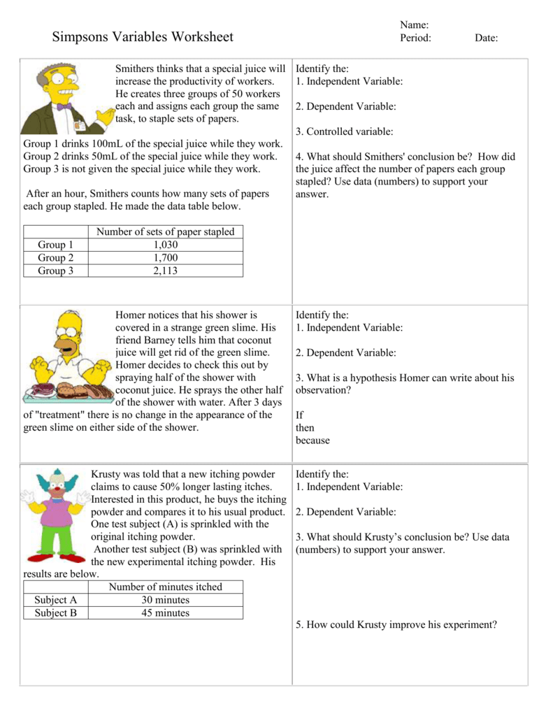 File With Simpsons Variables Worksheet Answers