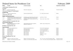 Deleted Items for Prostheses List February 2009 Billing Product
