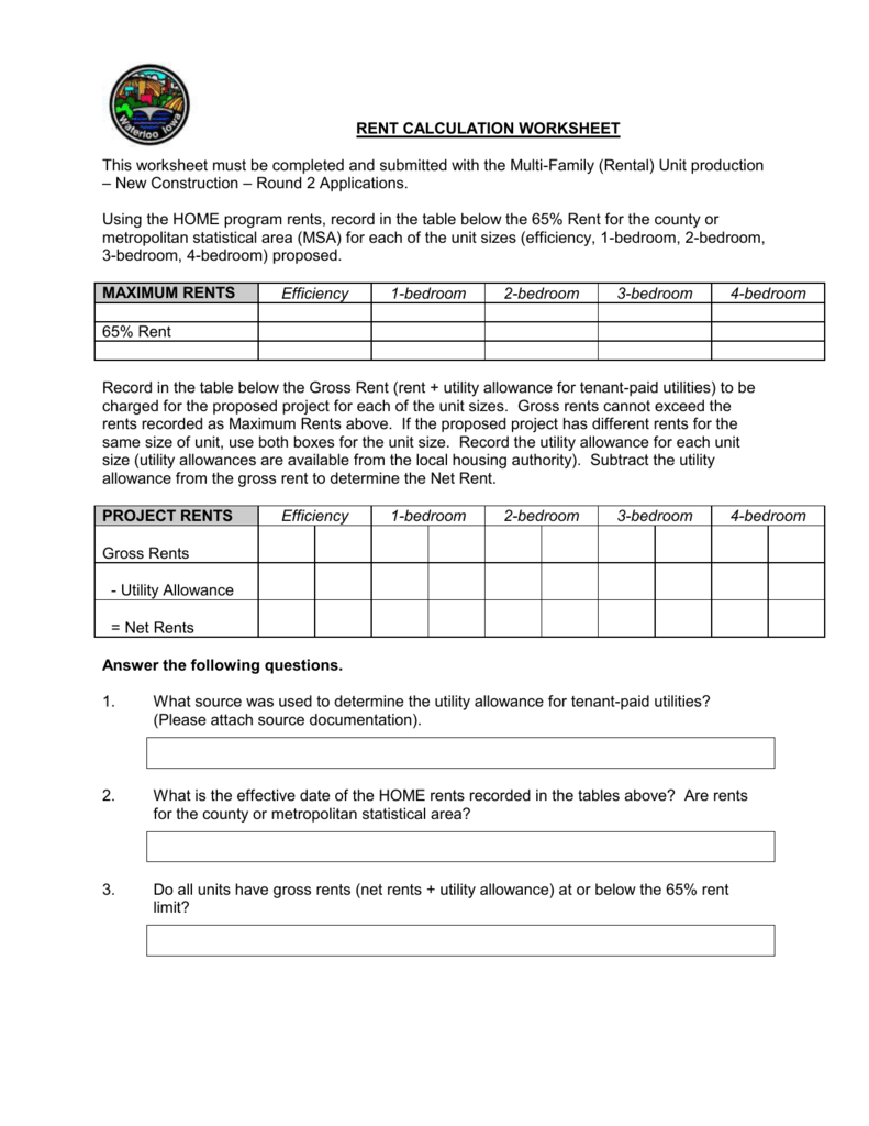 rent calculation worksheet