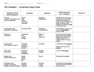 The Outsiders – Vocabulary Study Chart Vocabulary Word & Part of