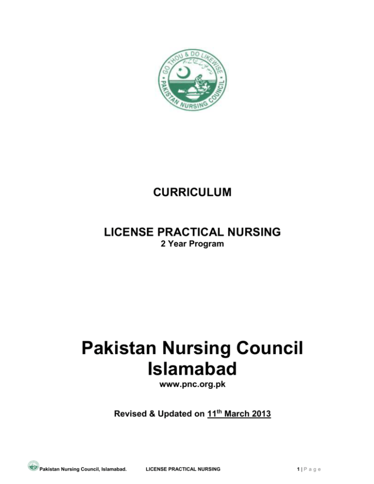 To Pakistan Nursing Council